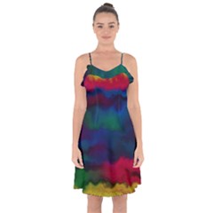 Watercolour Color Background Ruffle Detail Chiffon Dress by Ket1n9