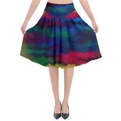 Watercolour Color Background Flared Midi Skirt by Ket1n9