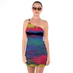 Watercolour Color Background One Shoulder Ring Trim Bodycon Dress by Ket1n9