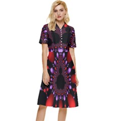 Fractal Red Violet Symmetric Spheres On Black Button Top Knee Length Dress by Ket1n9