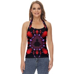 Fractal Red Violet Symmetric Spheres On Black Basic Halter Top by Ket1n9