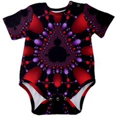 Fractal Red Violet Symmetric Spheres On Black Baby Short Sleeve Bodysuit by Ket1n9