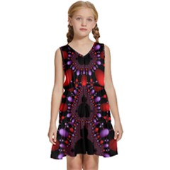 Fractal Red Violet Symmetric Spheres On Black Kids  Sleeveless Tiered Mini Dress by Ket1n9