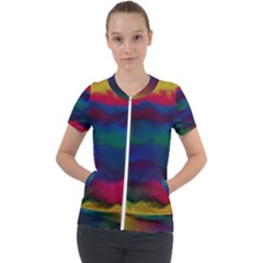 Watercolour Color Background Short Sleeve Zip Up Jacket by Ket1n9