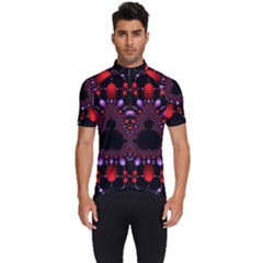 Fractal Red Violet Symmetric Spheres On Black Men s Short Sleeve Cycling Jersey