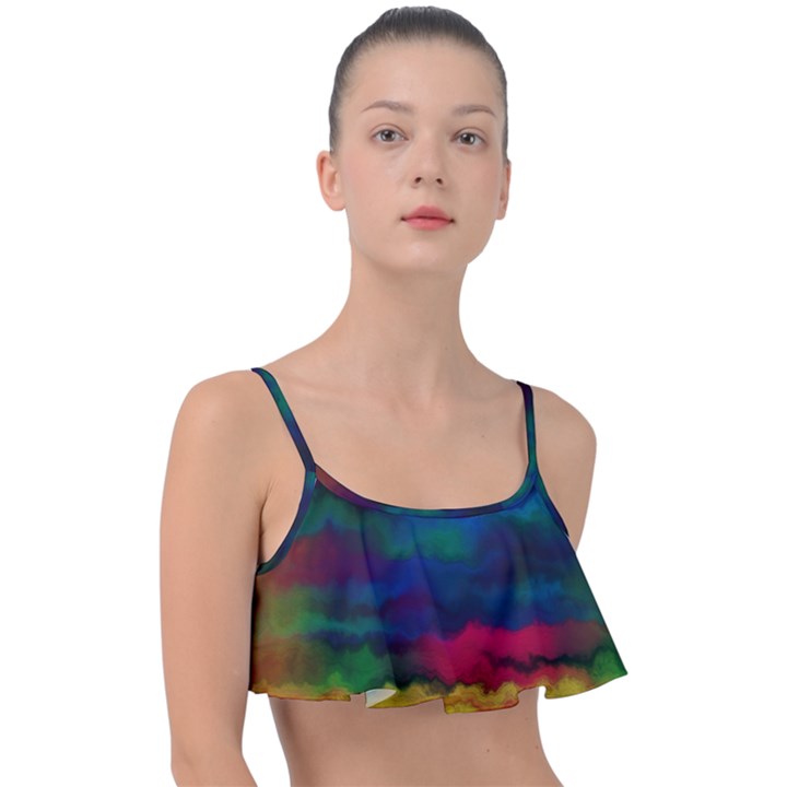 Watercolour Color Background Frill Bikini Top