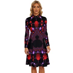 Fractal Red Violet Symmetric Spheres On Black Long Sleeve Shirt Collar A-line Dress by Ket1n9