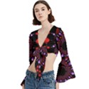 Fractal Red Violet Symmetric Spheres On Black Trumpet Sleeve Cropped Top View2