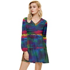 Watercolour Color Background Tiered Long Sleeve Mini Dress by Ket1n9