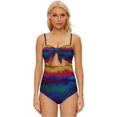 Watercolour Color Background Knot Front One-piece Swimsuit by Ket1n9