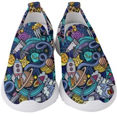 Cartoon Hand Drawn Doodles On The Subject Of Space Style Theme Seamless Pattern Vector Background Kids  Slip On Sneakers by Ket1n9