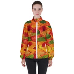 Leaves Texture Women s High Neck Windbreaker by Ket1n9