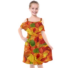 Leaves Texture Kids  Cut Out Shoulders Chiffon Dress by Ket1n9