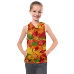 Leaves Texture Kids  Sleeveless Hoodie by Ket1n9