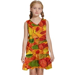 Leaves Texture Kids  Sleeveless Tiered Mini Dress by Ket1n9