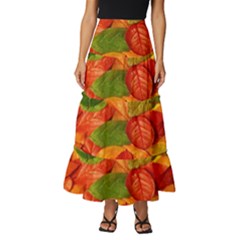 Leaves Texture Tiered Ruffle Maxi Skirt by Ket1n9