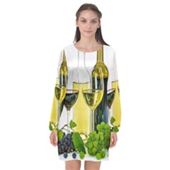 White Wine Red Wine The Bottle Long Sleeve Chiffon Shift Dress  by Ket1n9