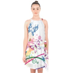 Butterfly Vector Art Halter Collar Waist Tie Chiffon Dress by Ket1n9