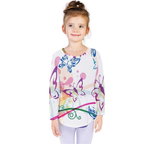 Butterfly Vector Art Kids  Long Sleeve T-shirt by Ket1n9