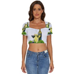 White Wine Red Wine The Bottle Short Sleeve Square Neckline Crop Top  by Ket1n9