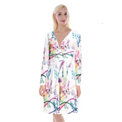 Butterfly Vector Art Long Sleeve Velvet Front Wrap Dress by Ket1n9