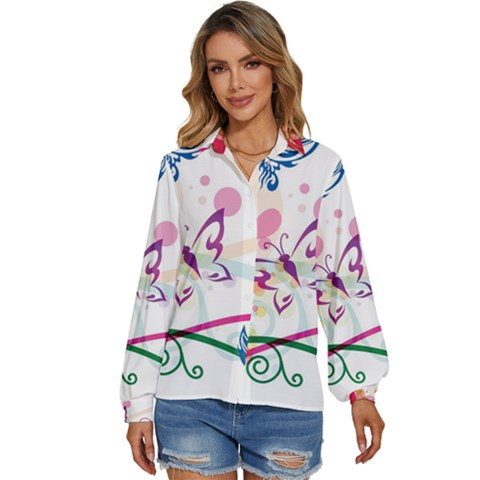 Butterfly Vector Art Women s Long Sleeve Button Up Shirt by Ket1n9