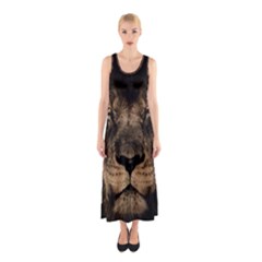 African Lion Mane Close Eyes Sleeveless Maxi Dress by Ket1n9