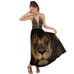 African Lion Mane Close Eyes Backless Maxi Beach Dress by Ket1n9