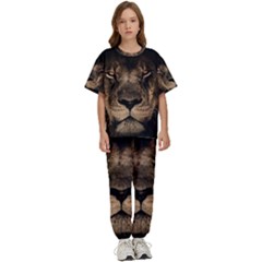 African Lion Mane Close Eyes Kids  T-shirt And Pants Sports Set by Ket1n9