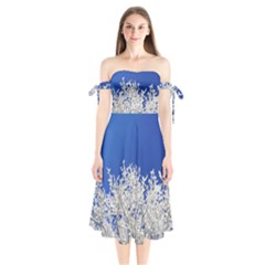 Crown Aesthetic Branches Hoarfrost Shoulder Tie Bardot Midi Dress