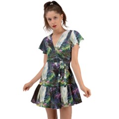 Fantastic World Fantasy Painting Flutter Sleeve Wrap Dress by Ket1n9