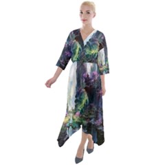 Fantastic World Fantasy Painting Quarter Sleeve Wrap Front Maxi Dress by Ket1n9