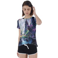 Fantastic World Fantasy Painting Short Sleeve Open Back T-shirt by Ket1n9