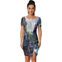 Fantastic World Fantasy Painting Fitted Knot Split End Bodycon Dress View1