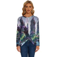 Fantastic World Fantasy Painting Long Sleeve Crew Neck Pullover Top by Ket1n9