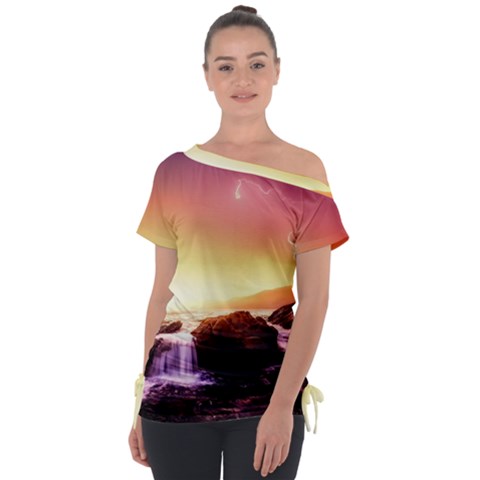 California Sea Ocean Pacific Off Shoulder Tie-up T-shirt by Ket1n9