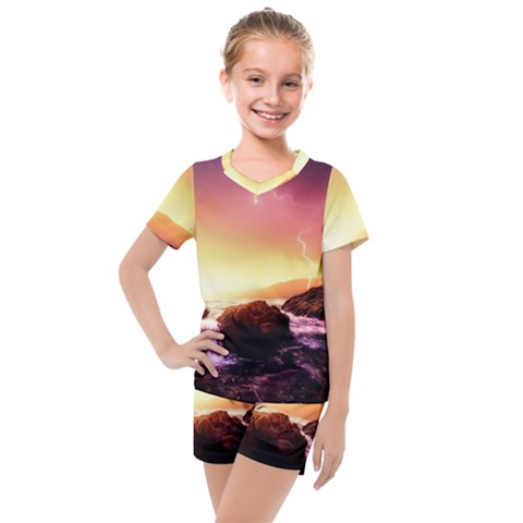 California Sea Ocean Pacific Kids  Mesh T-shirt And Shorts Set by Ket1n9