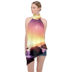 California Sea Ocean Pacific Halter Asymmetric Satin Top