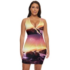 California Sea Ocean Pacific Draped Bodycon Dress