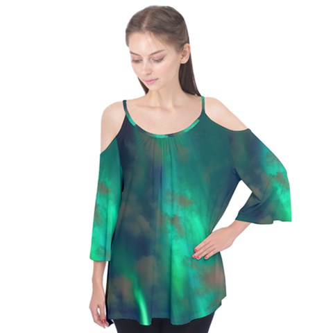 Northern-lights-plasma-sky Flutter Sleeve T-shirt  by Ket1n9