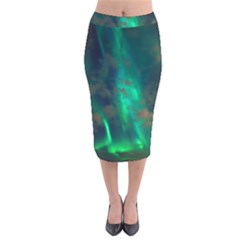 Northern-lights-plasma-sky Velvet Midi Pencil Skirt by Ket1n9