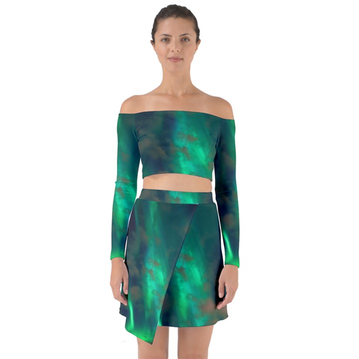 Northern-lights-plasma-sky Off Shoulder Top with Skirt Set