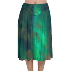 Northern-lights-plasma-sky Velvet Flared Midi Skirt by Ket1n9