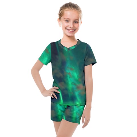 Northern-lights-plasma-sky Kids  Mesh T-shirt And Shorts Set by Ket1n9