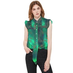 Northern-lights-plasma-sky Frill Detail Shirt by Ket1n9