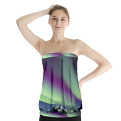 Aurora Stars Sky Mountains Snow Aurora Borealis Strapless Top