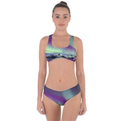 Aurora Stars Sky Mountains Snow Aurora Borealis Criss Cross Bikini Set