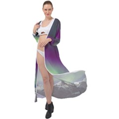 Aurora Stars Sky Mountains Snow Aurora Borealis Maxi Chiffon Beach Wrap