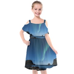 Aurora Borealis Lofoten Norway Kids  Cut Out Shoulders Chiffon Dress by Ket1n9