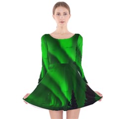 Aurora Borealis Northern Lights Long Sleeve Velvet Skater Dress by Ket1n9